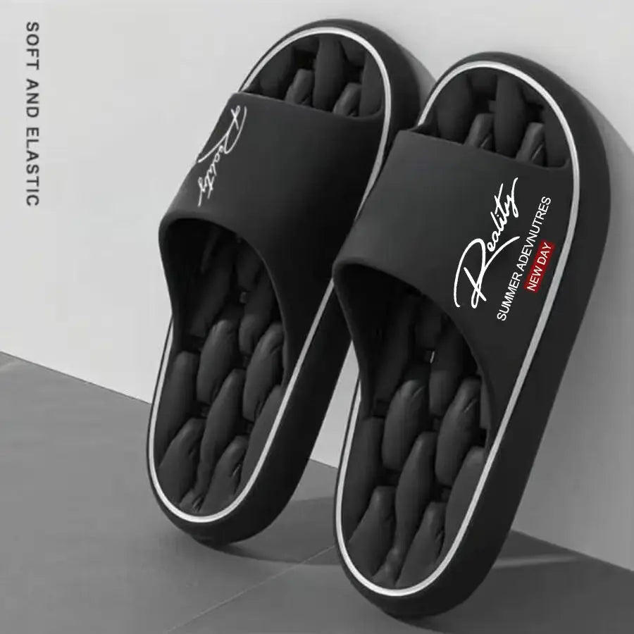 Unisex Ins-Style Reality Print Sandals with Thick Soles, Hollow Design, Quick-Drying, Suitable for Home and Bathroom, Versatile Couple's Slip-On Sandals