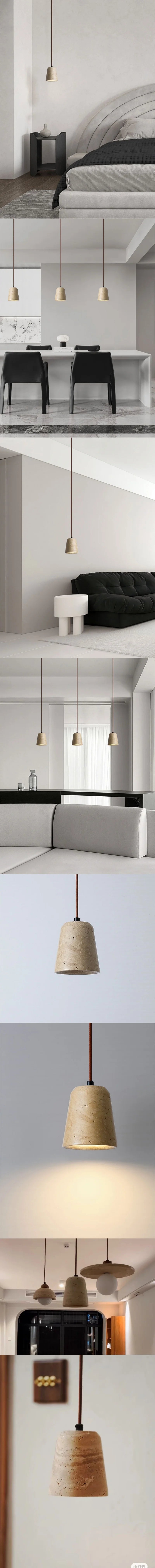 IWHD Yellow Travertine Stone LED Pendant Lamp Living Dining Room Table Inside Retro Wood Hanging Lights Fixture Lampara Colgante
