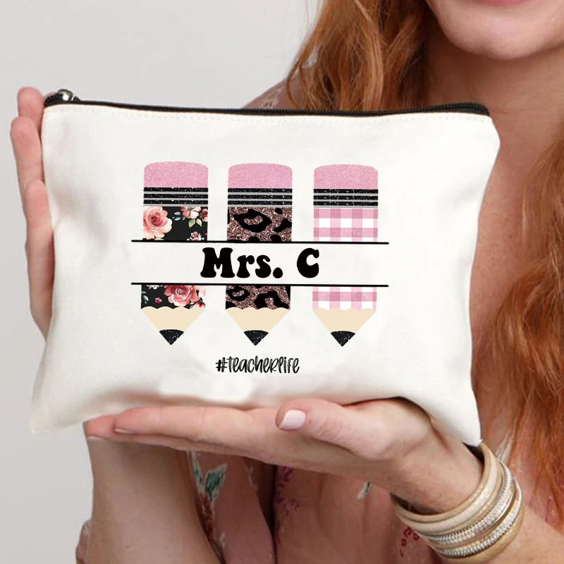 Teacher Name Custom Makeup Bag Best Graduation Gift for Teachers Pencil Case Back To School Gift for Teacher Women Purse