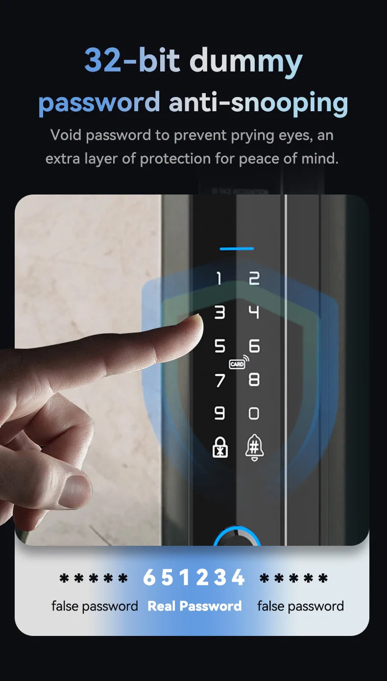 Camera video intercom Waterproof IP65 Automatic Slim Smart Aluminum door lock Face Tuya wifi 3592 euro mortise Digital UPVC lock
