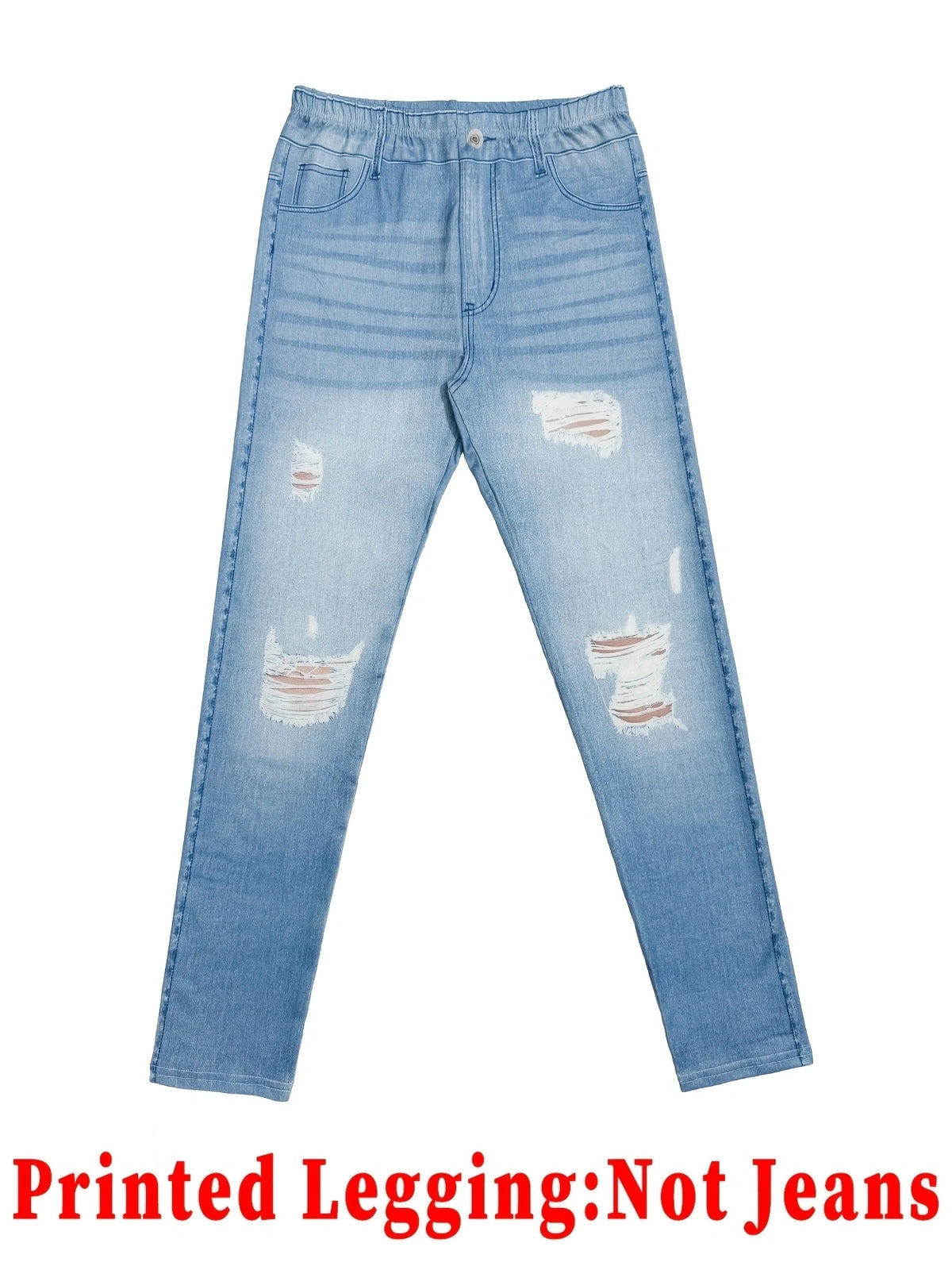 Women Printed Leggings Not Denim Fabric, Fake Pocket & Button Print Design Pants, High Elastic Fashion Slim Fit Skinny Casual