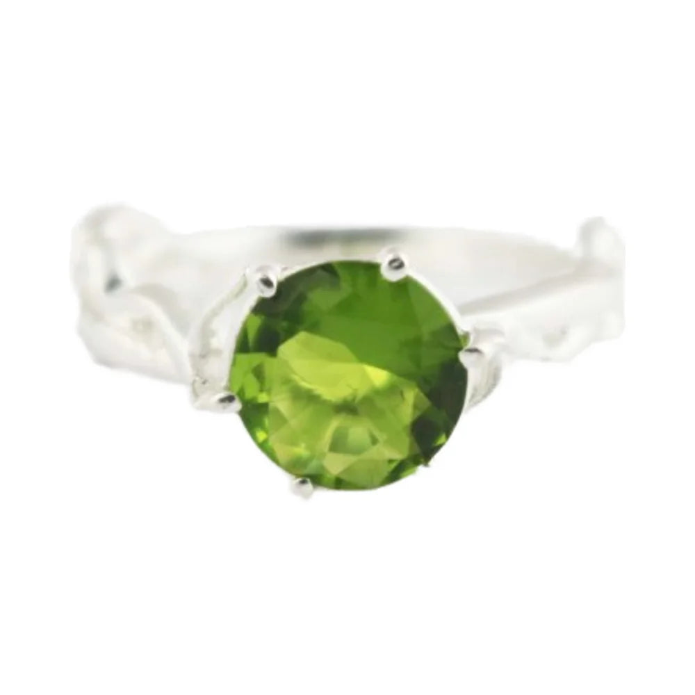 925 Sterling Silver Solitaire Peridot Quartz Prong Set Ring For Women
