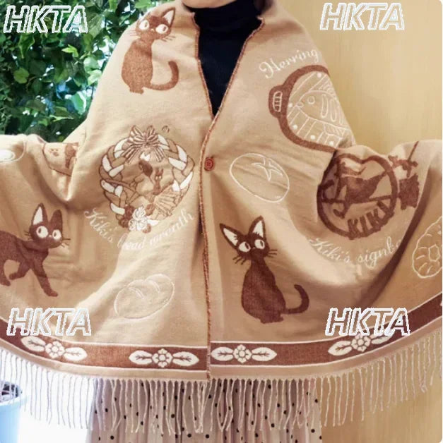 Niche Design Scarf Shawl Fashionable Versatile Cute Cartoon Thickened Double-sided Winter Warm Button Scarf Girls Dual-purpose