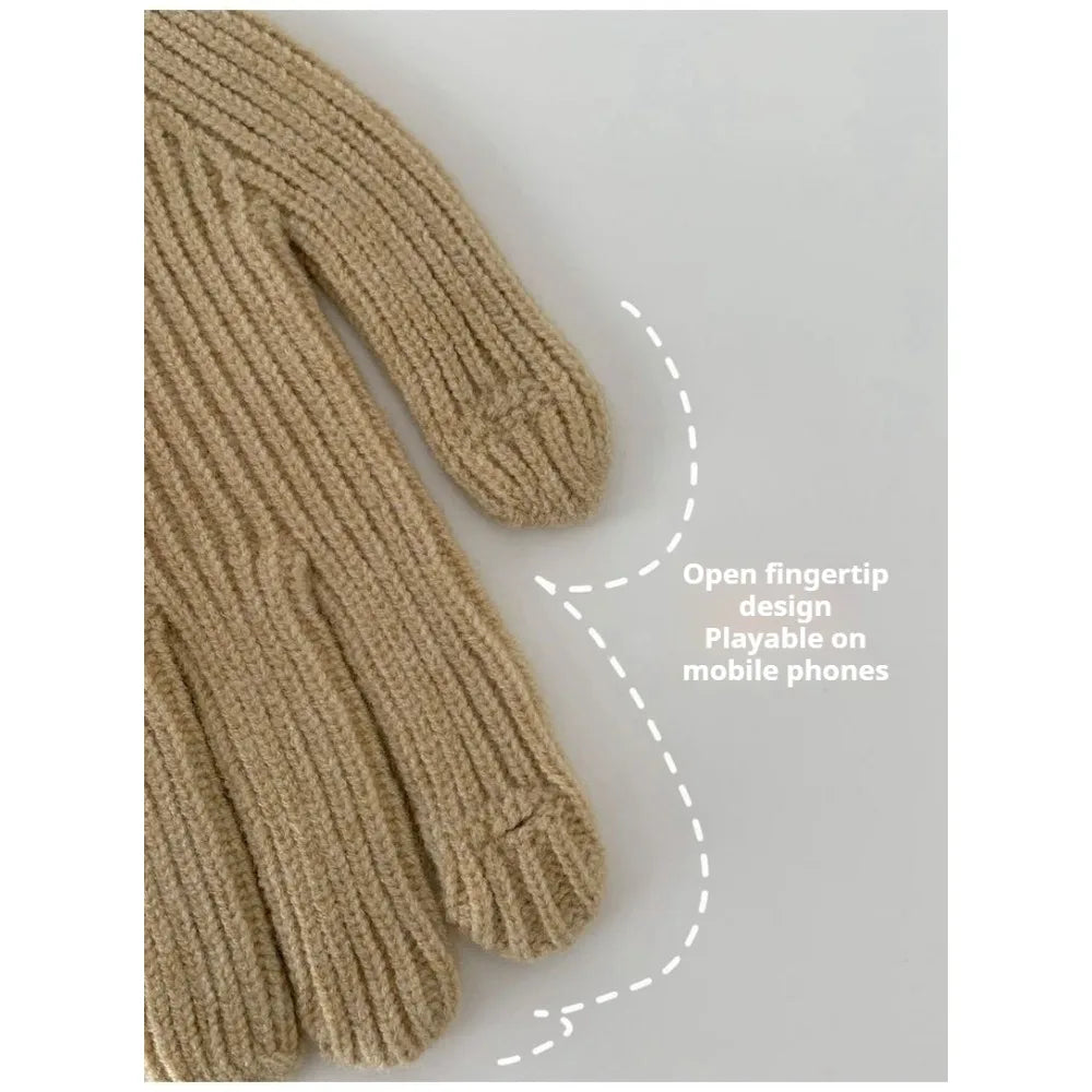 Knitted Winter Scarf Woman Solid Color Hat Scarf Gloves Women's Windproof Adult Three-piece Set Fashion Women's Scarf Hat Set