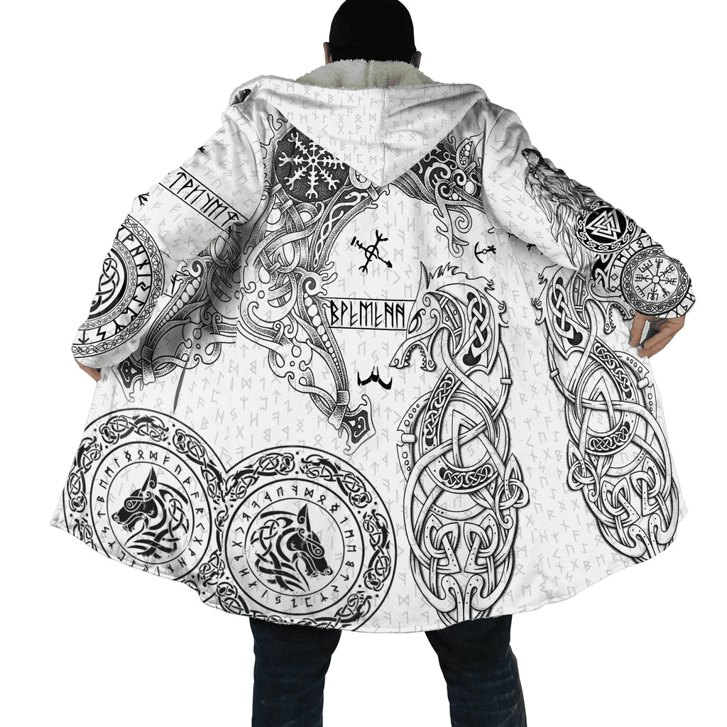 Winter Fashion Mens cloak Norse Odin Raven Tattoo 3D Printed Thick Fleece Hooded Coat Unisex Casual Warm Cape coat DP23
