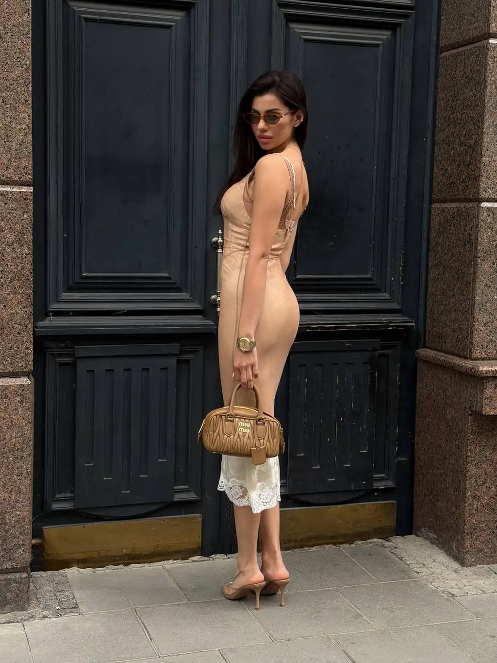 Sexy Nude Fishbone V-neck Dress Women Elegant Sleeveless Pleated Slim Waist-cinching Gown 2026 Summer Party Casual Streetwear