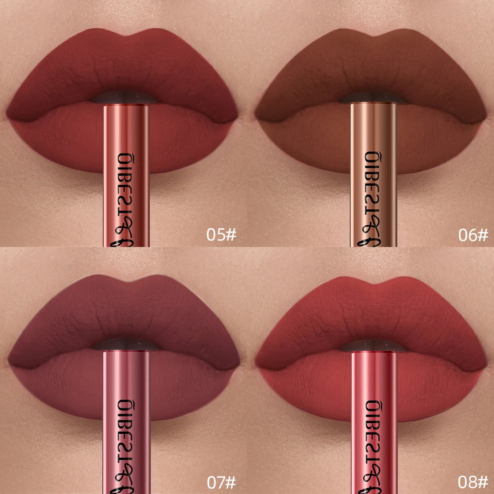 QIBEST Sexy Red Lip Gloss Long Lasting Velvet Matte Liquid Lipstick Waterproof Lip Makeup Nonstick Cup Purple Lip Tint Black