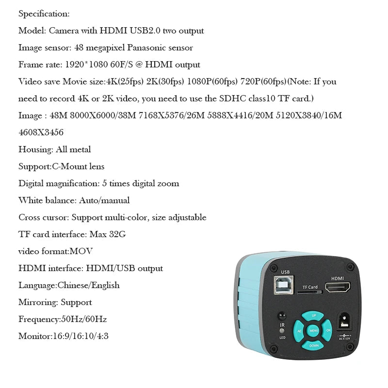 55MP 48MP 4K HDMI USB Video Camera Rotatable Universal Articulating Arm Stand 3.5X-180X Simul Focal Trinocular Stereo Microscope