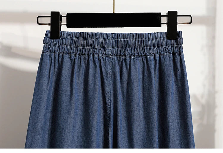 Women's Summer Slim Straight Leg Jeans Wide Leg Ice Silk Casual High Waist Trousers Cotton Polyester Blend No Ironing Needed