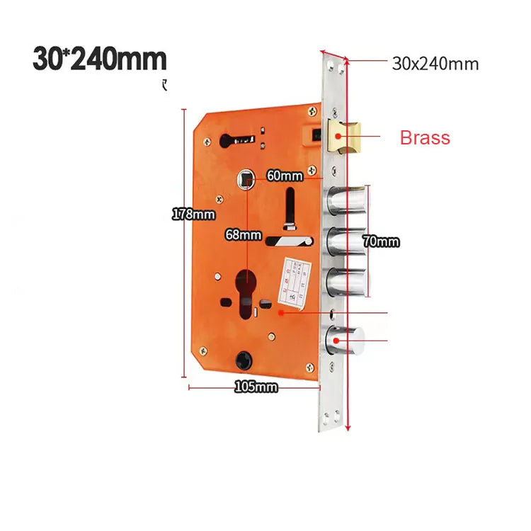 Universal Half Stainless Steel Anti-Theft Mortise Door Lock Body Thickened Security Door Lock Part Hardware Fittings