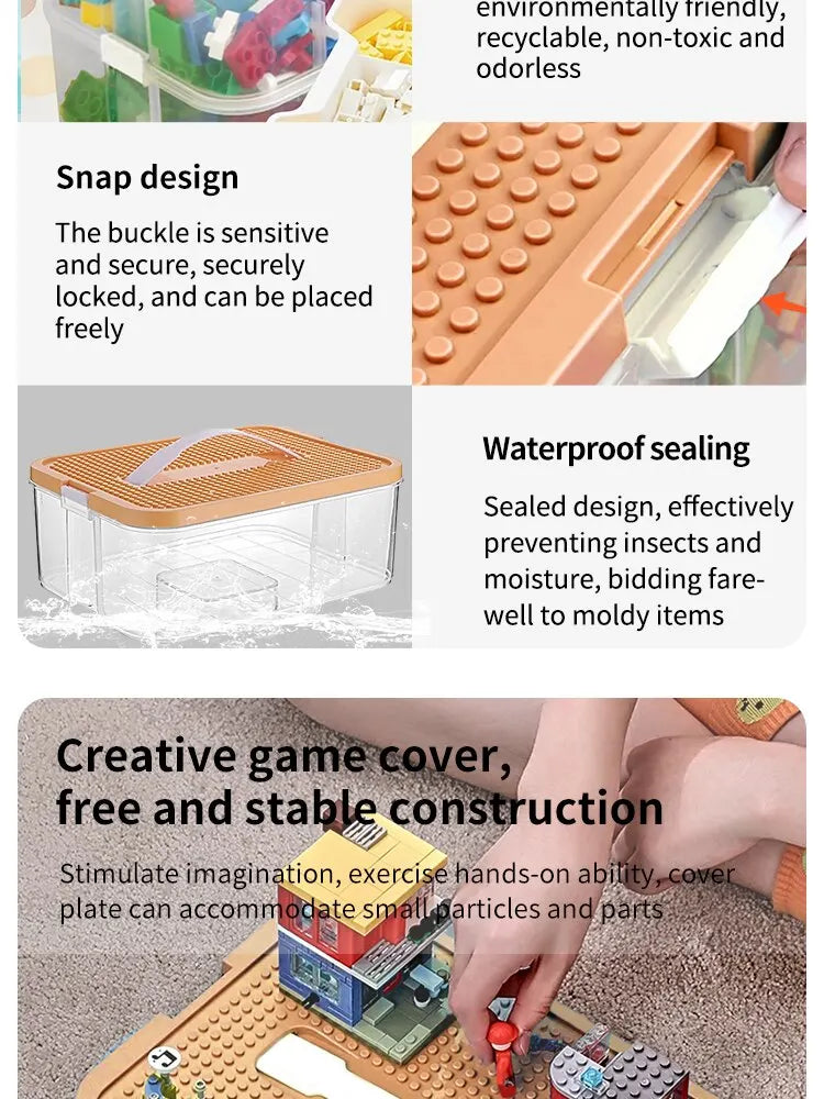 Building Blocks Toys Storage Box for Lids Brick Shaped Plastic Kids Bin Child Toy Containers Sundries Stackable Organizer