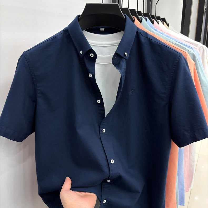 100% cotton short sleeve shirt summer classic solid color luxury brand Paul embroidery fashion business golf casual men's wear