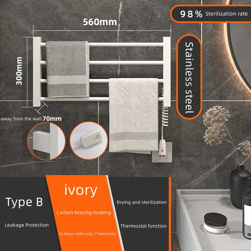 Bathroom Accessories; Stainless Steel Towel Dryer with Digital Display Temperature Control Electric Heated Towel Rack.