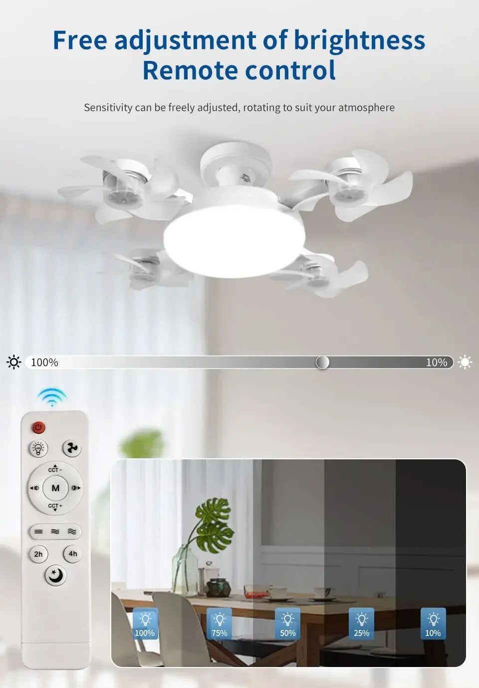 E27 Fan Light 2-in-1 60W  Drone Design Ceiling Fan Light with Remote Control AC85-265V Fan Lighting Bulb for Home Restaurant