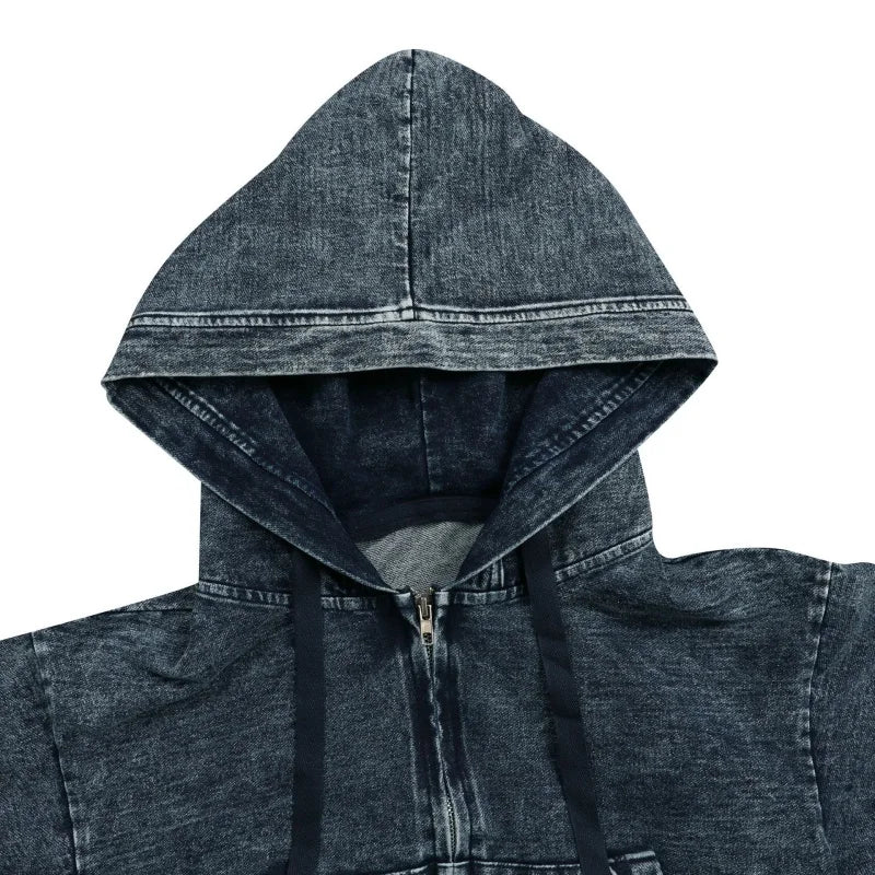 Streetwear Denim 2 Piece Sets Women Outfits Autumn Clothes Women Long Sleeve Hooded Crop Top Pleated Skirts Sets Jean Dress Sets