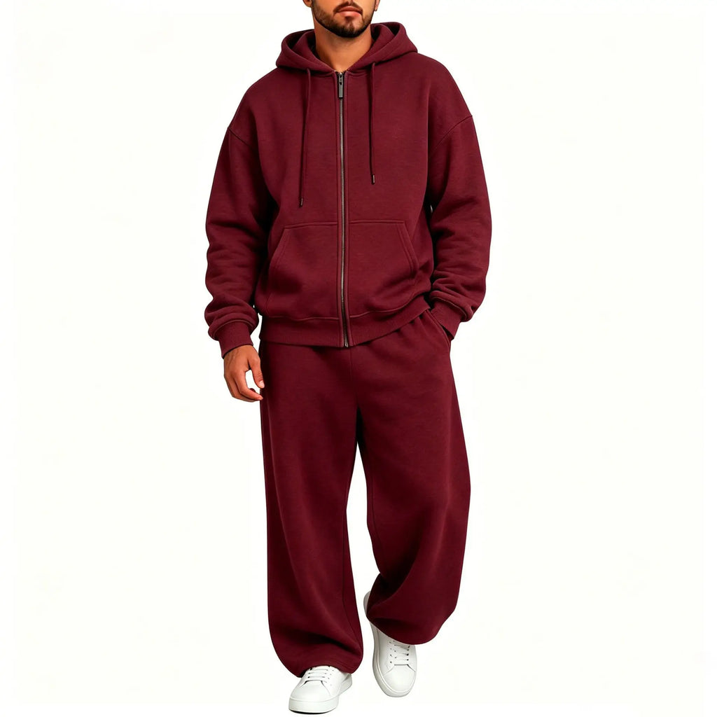 Women's Autumn Winter Fleece-lined Warm Tracksuits Zip-up Hooded Sweatshirt And Drawstring Pants Two Piece Set
