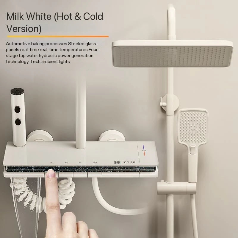 Gray Piano Button Ambient Light Bathroom Shower Full Set Digital Display Shower System Sets Rain Faucets Shower Head