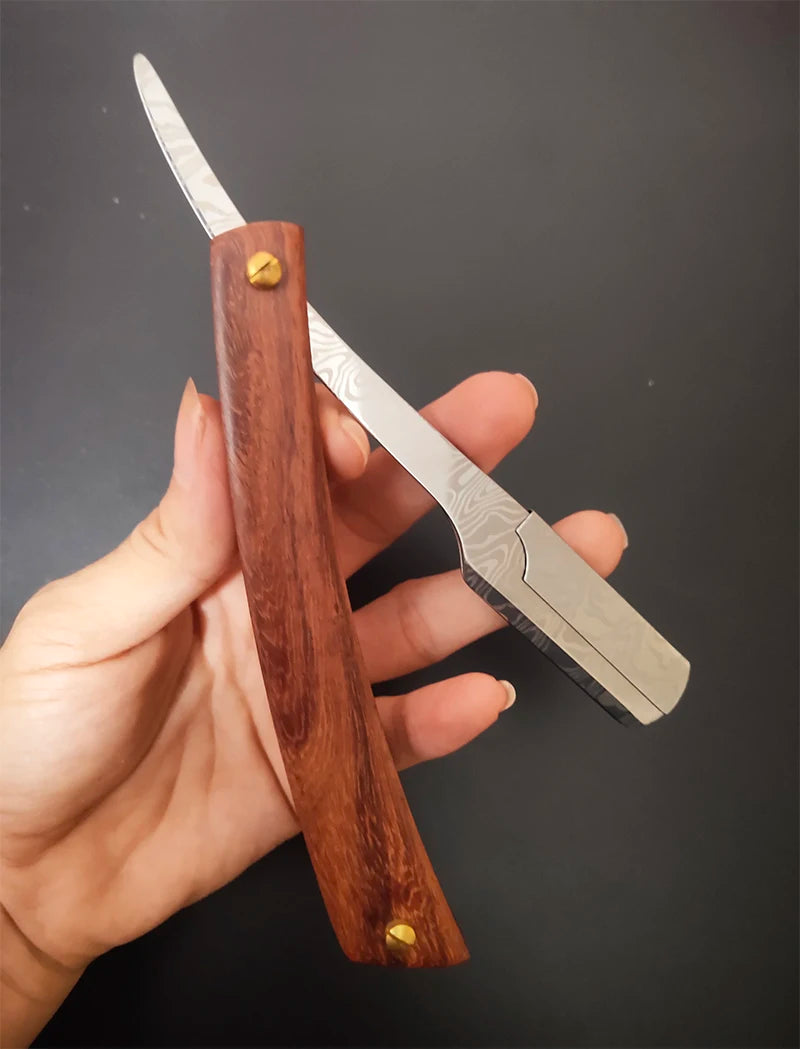 wooden trimmer manual shaver professional straight edge stainless steel sharp barber razor folding shaving blade shave beard cut