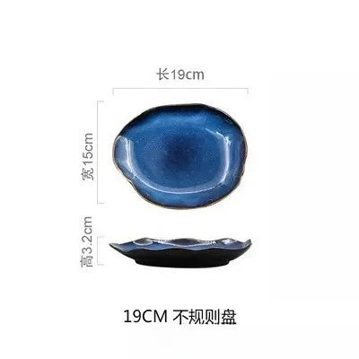 Nordic Style Blue Kiln Turned Ceramic Food Plate Steak Pasta Western Cuisine Plate Kitchen Utensils Dining Table Decoration