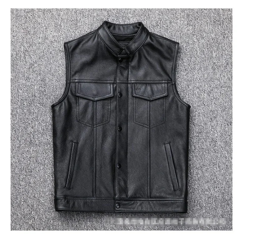 Biker Men's Faux Leather Waistcoat Men's Leather Vest Autumn Winter Motorcycle Zipper Button Motorcycle Casual Leather Vest