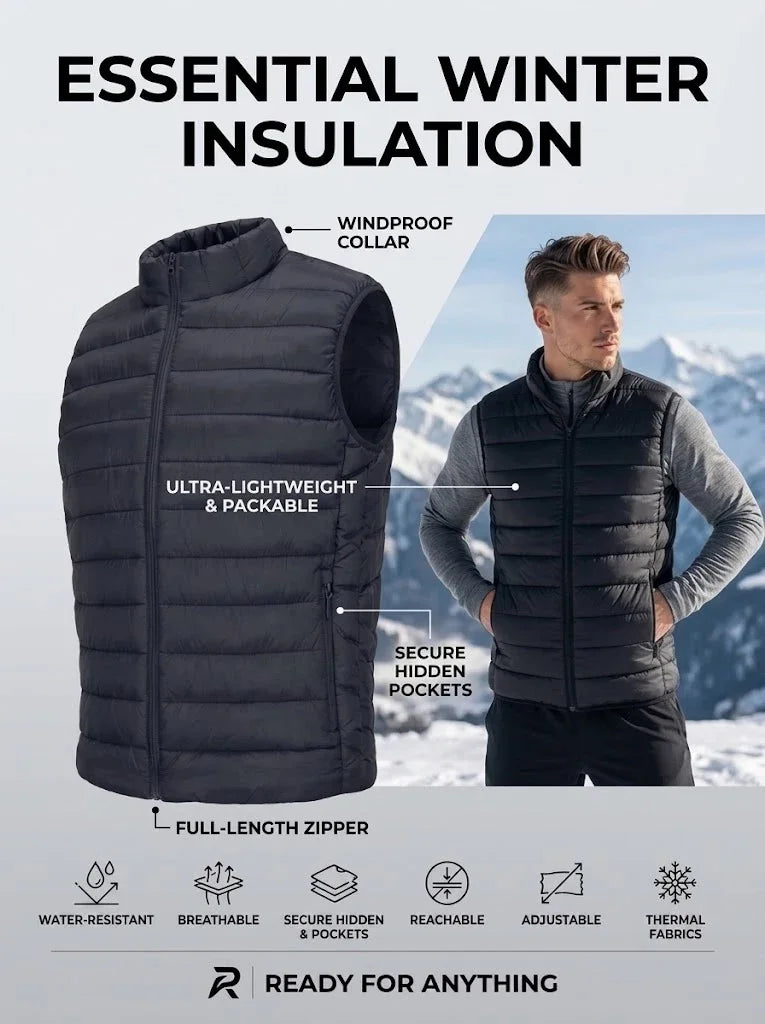 Autumn Mens Gilet Zip Mock Neck Sleeveless Winter Cozy Quilted Outer Garment for Guys Outer Shell Tops Lightweight Outer Attire