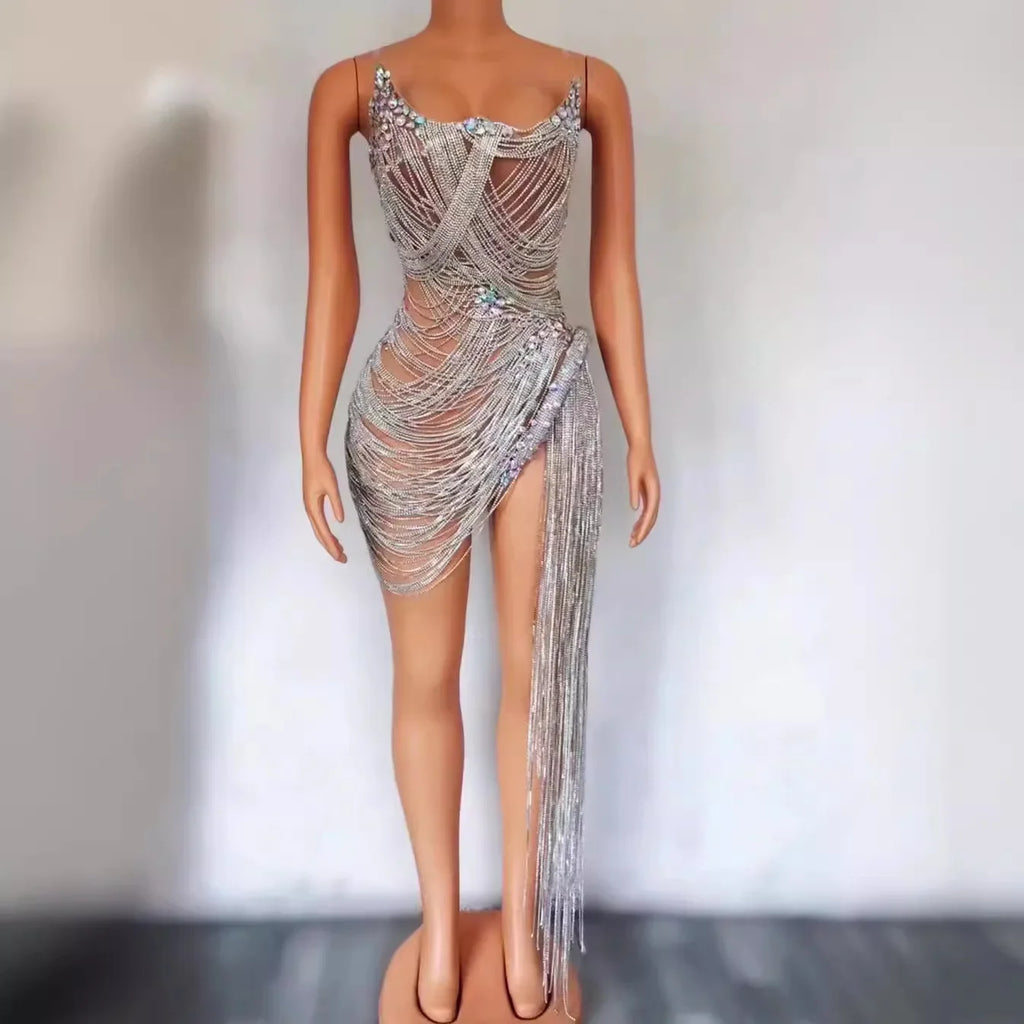 sexy rhinestone Wedding Party Dress Women's fashion Stage Costumes dress