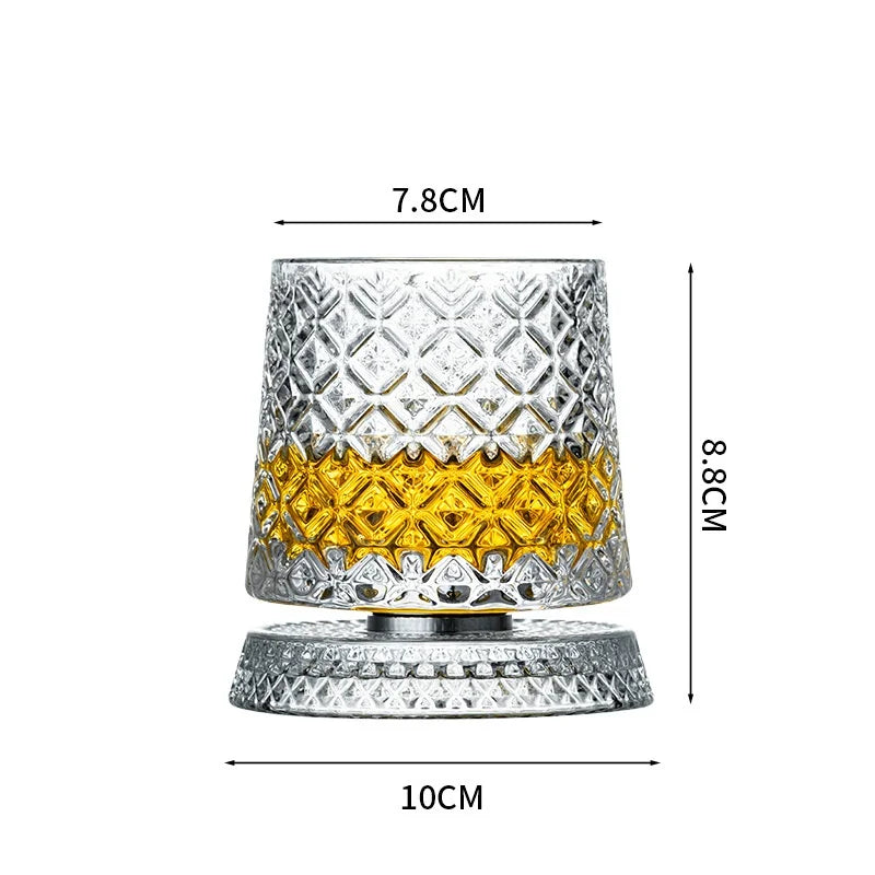 Whiskey Glasses Rotatable Tumbler Crystal Glass Cups Drinking Glasses with Creative Coasters for Scotch,Bourbon,Cocktails