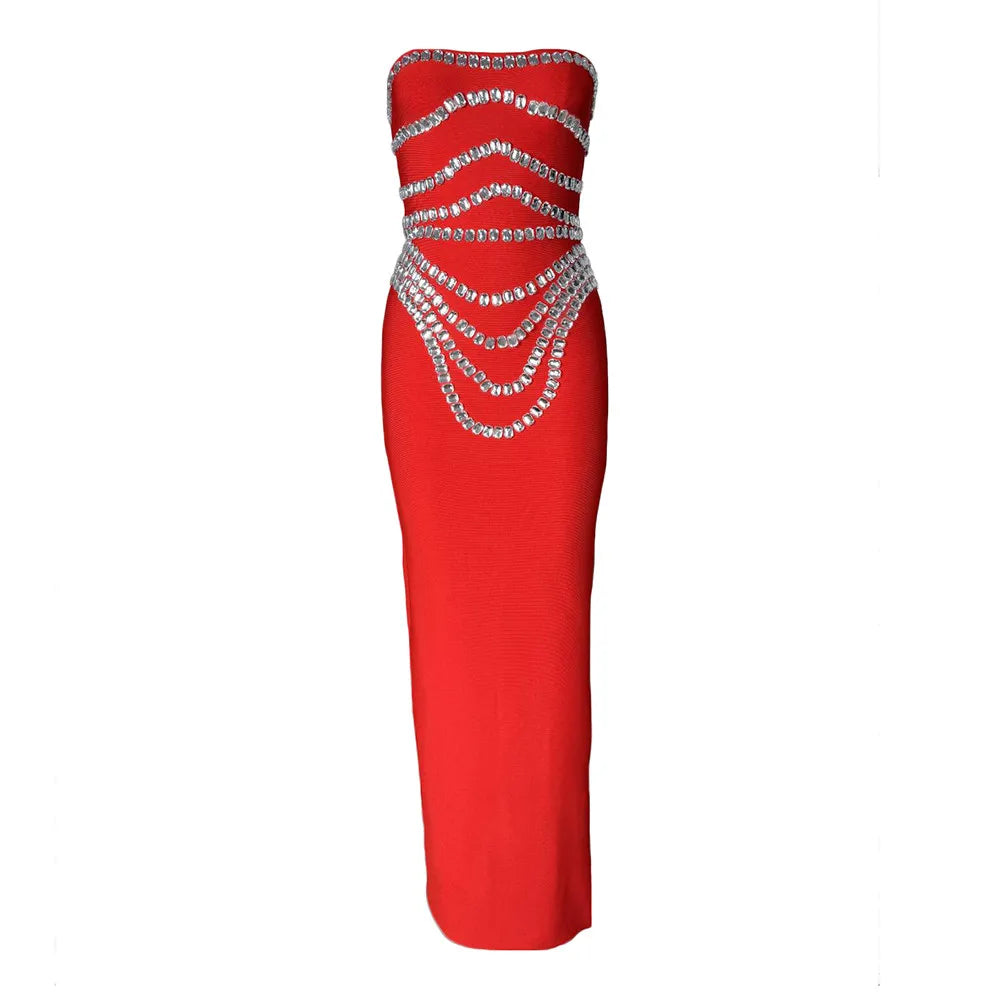 Women New Arrival Sexy Strapless Beading Bandage Dress Bodycon Clothes Club Party Evening Elegant Dresses