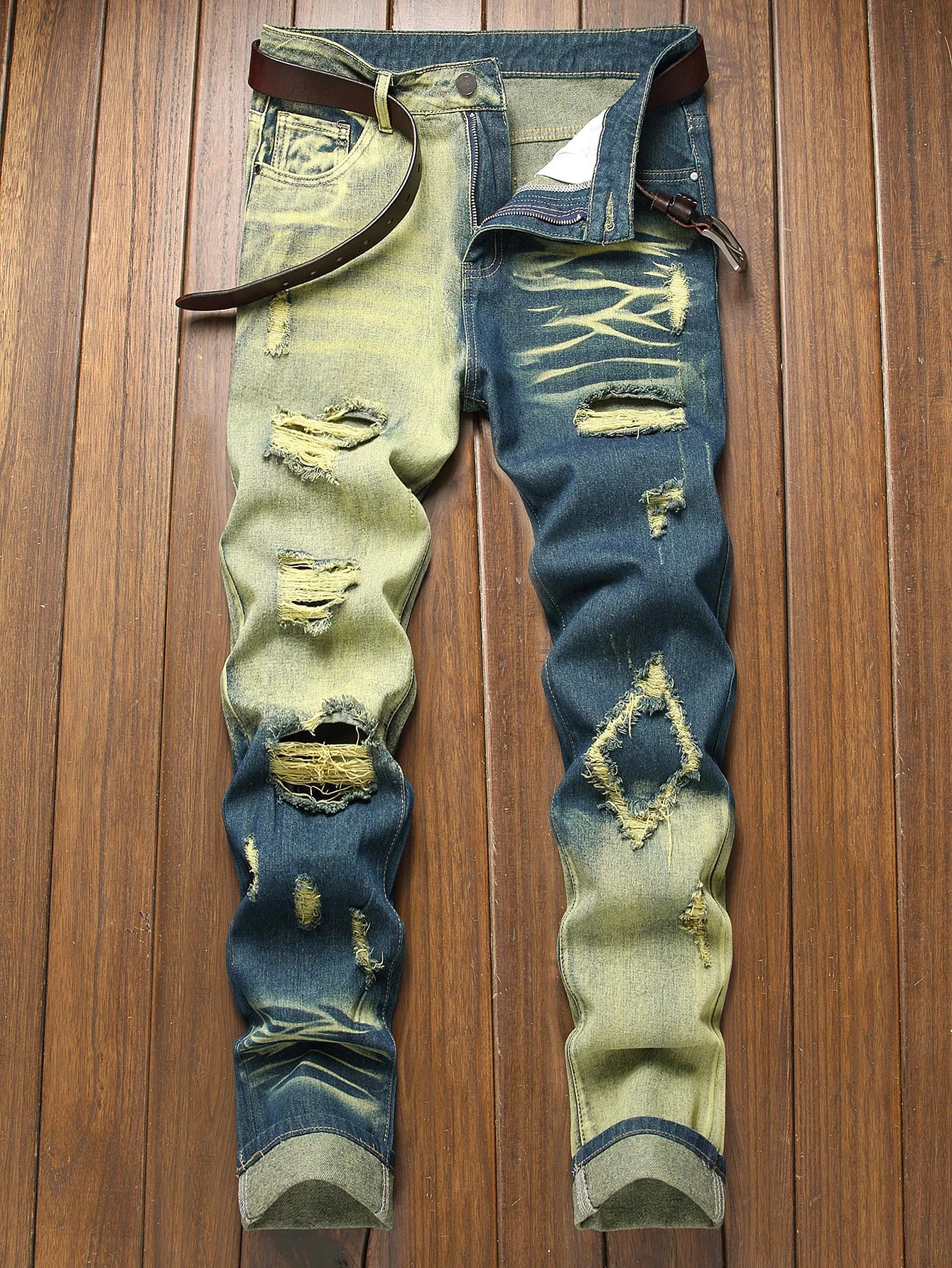 New Retro Jeans Men's Ripped Straight Leg Pants Ripped Jeans Fashionable Casual Pants Trousers Pants Male Street Wear Clothing
