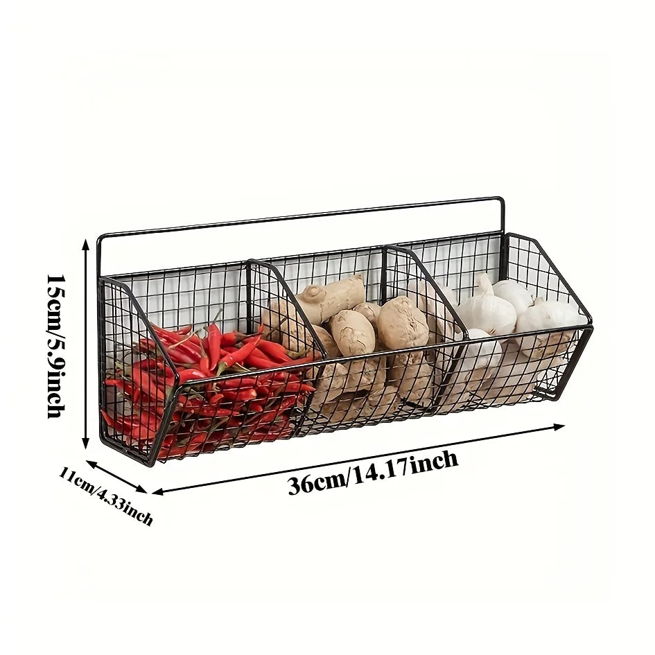Wall-Mounted Multi-Functional Kitchen Organizer - Durable Metal Vegetable, Garlic, and Onion Storage Basket - Storage Organizer