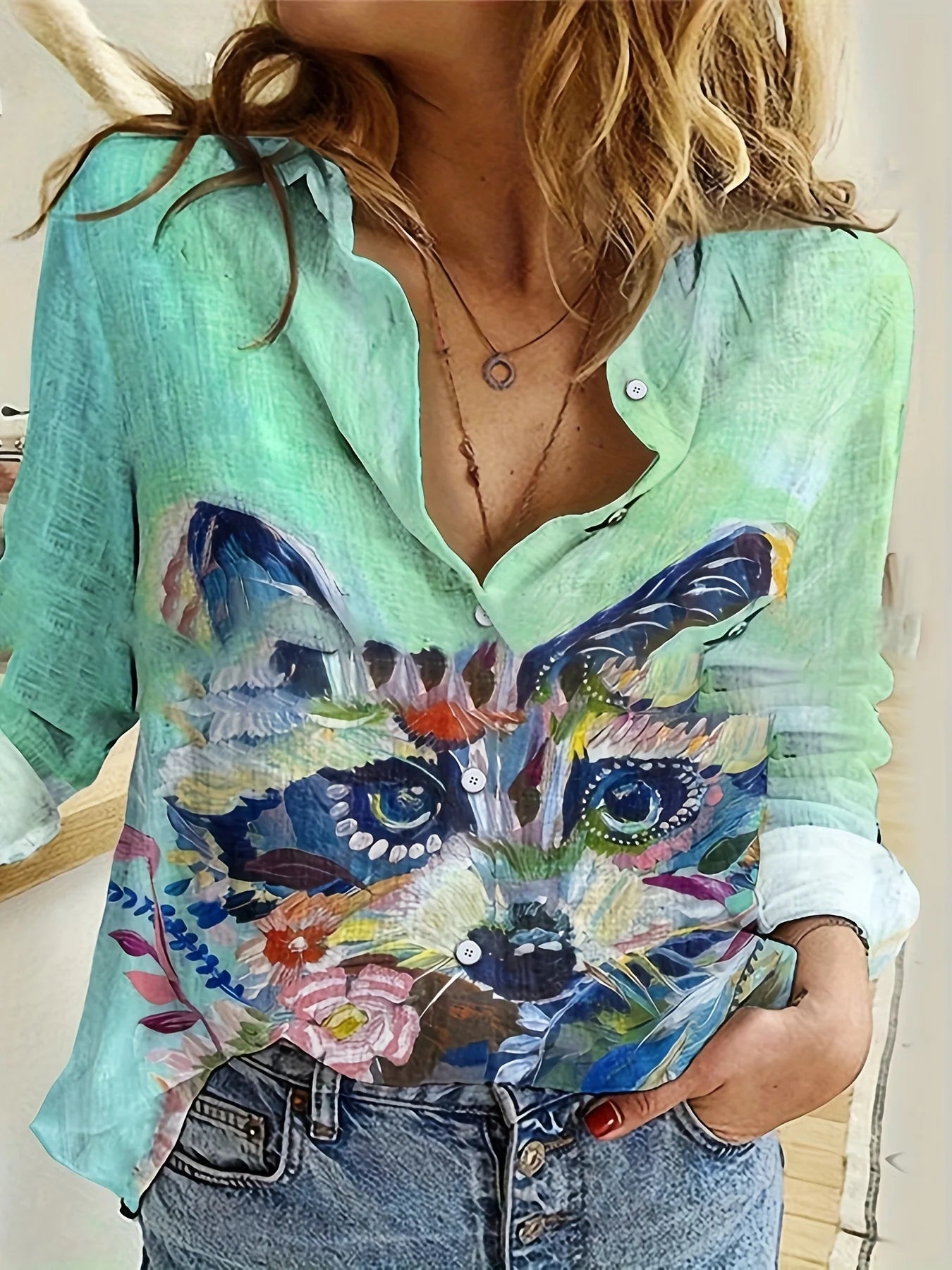Fashion Block splicing 3D Print Women's Long Sleeve Shirts Gradient Color Loose Blouse Tops Casual Fashion Women's Clothing