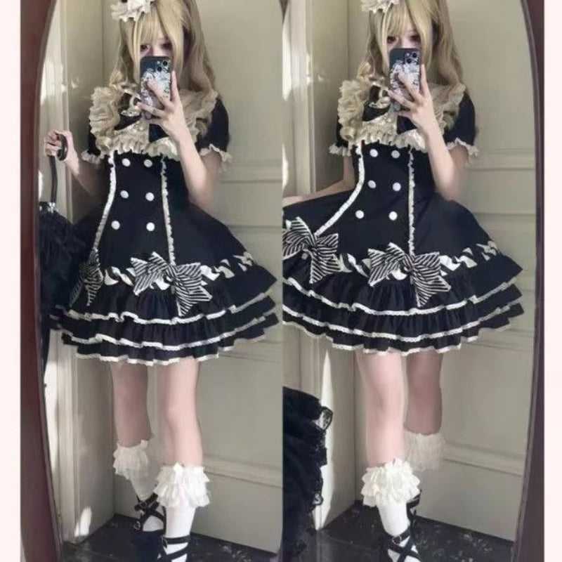 2025 Japanese Kawaii Sweet Lolita Princess Dress Women Pink Y2k Bow Lovely Slim Dresses Female Korea Style Design Chic Outfits