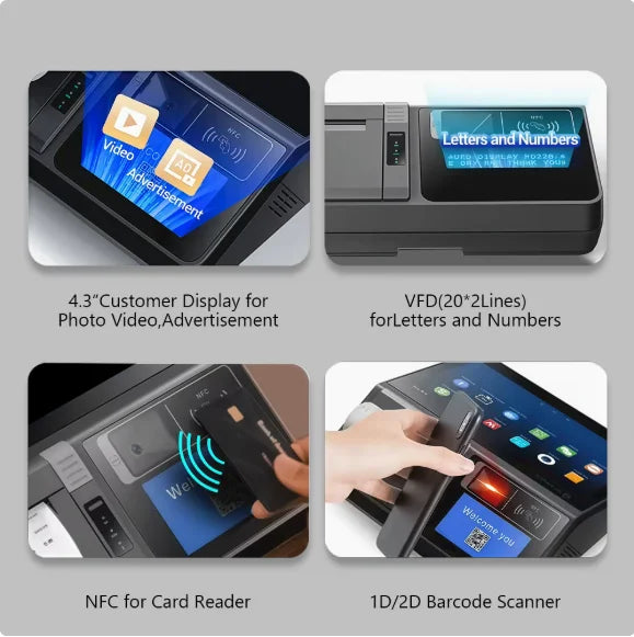 11.6inch Desktop /Wall-mounted Windows & Android Cash Register POS Systems with 80mm Autocutter Thermal Receipt & Label Printer