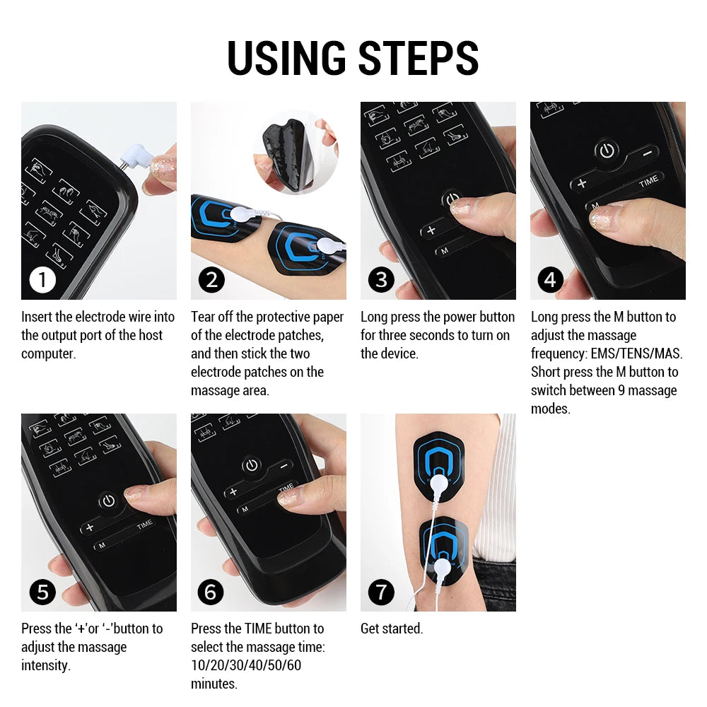 EMS TENS Muscle Stimulator Electric Massager for Full Body 9 Modes 30 Intensity Levels Dual Output Massaging Device Rechargable