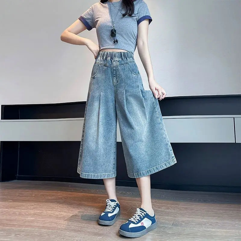 Denim Shorts Loose High Waist Wide Leg Shorts