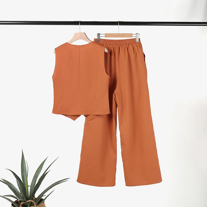 ZANZEA 2026 Women's Two-Piece Sets Wide Leg Pants & Vest Tops Summer Elegant Casual Pant Suits Outfits Office Work Plus Size 5XL