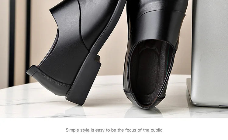 Spring Autumn Cow Leather Shoes for Men Fashion Casual Increase New Designer Men's Dress Shoes Black Platform Shoes Male
