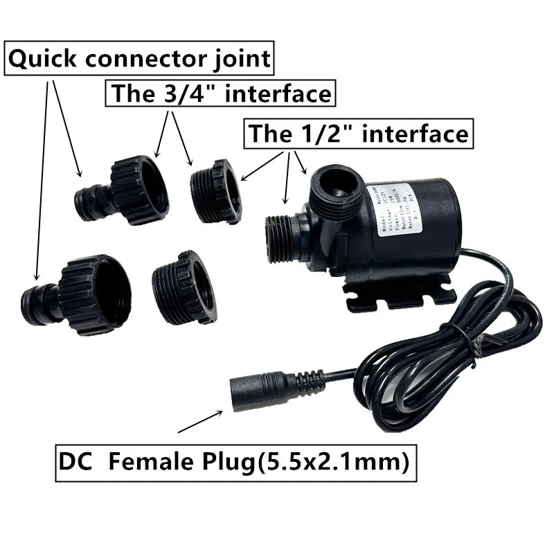 12v Super Quiet Brushless Pump 24V 800L/H Brass Joint Underwater Fish Tank Circulating Pump Waterproof Solar Submersible Pump