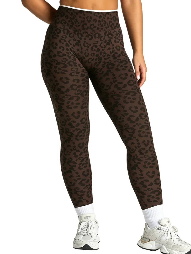 HISTELLO Seamless Sports Pants Leopard Print High Waist Scrunch Hip Shaping Elastic Tummy Fit Running Fitness Yoga Leggings