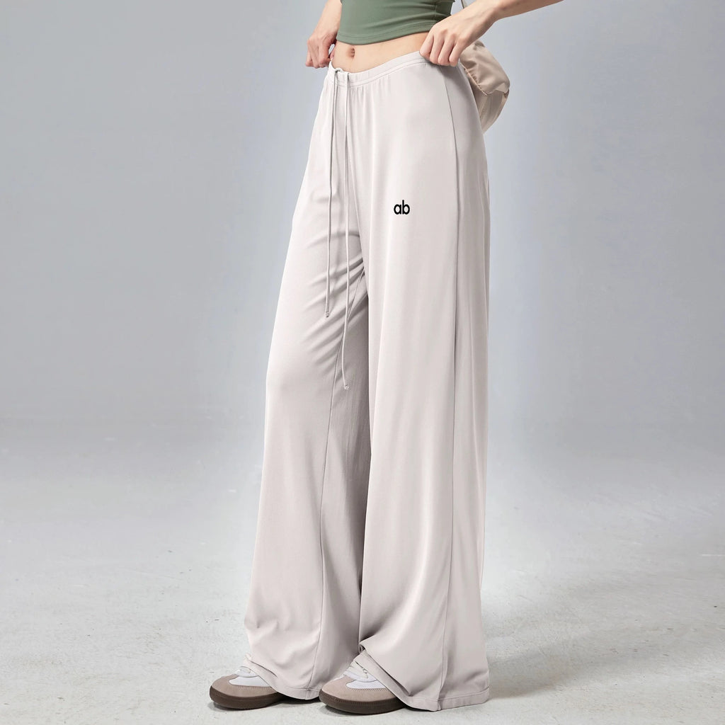 Women Wide Leg Yoga Pants Drawstring Loose Drape Straight Leg Long Pants Fitness Running Pilates Training Sports Trousers