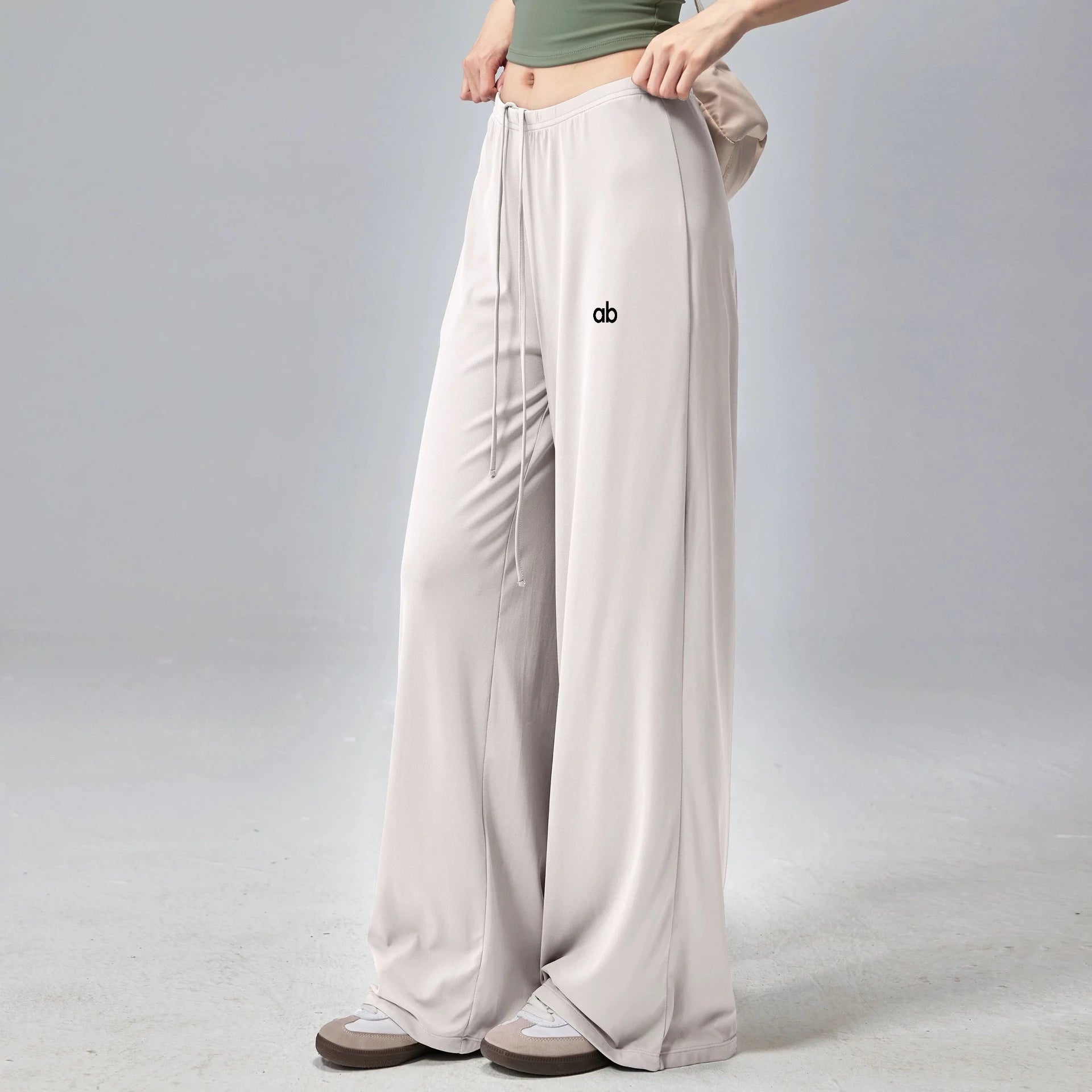 Women Wide Leg Yoga Pants Drawstring Loose Drape Straight Leg Long Pants Fitness Running Pilates Training Sports Trousers
