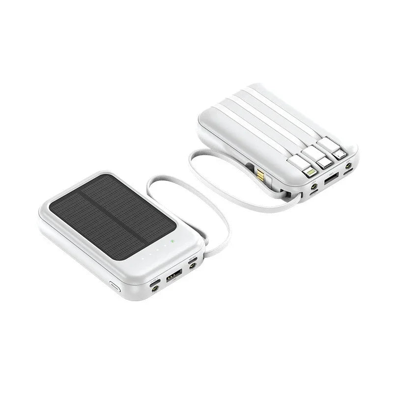 Solar Power Bank 20000mAh Portable Charger with Built-in Cable for Outdoor Camping Travel Emergency Backup Power