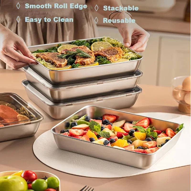 3pcs Stainless Steel Food Containers Leakproof Stackable Lunch Box with Clear Lids Kitchen Storage for Camping
