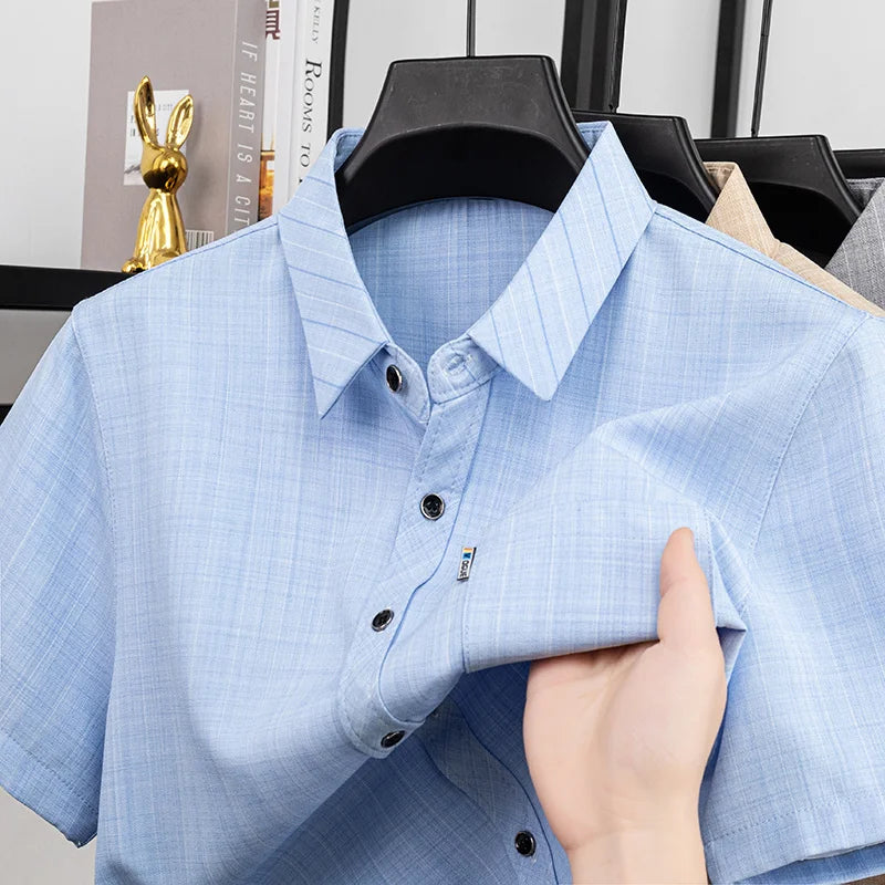 Men Casual Short Sleeve Shirt Anti Wrinkle Quick Dry Comfortable Fabric Business Daily Outdoor Travel Work Wear Blouse