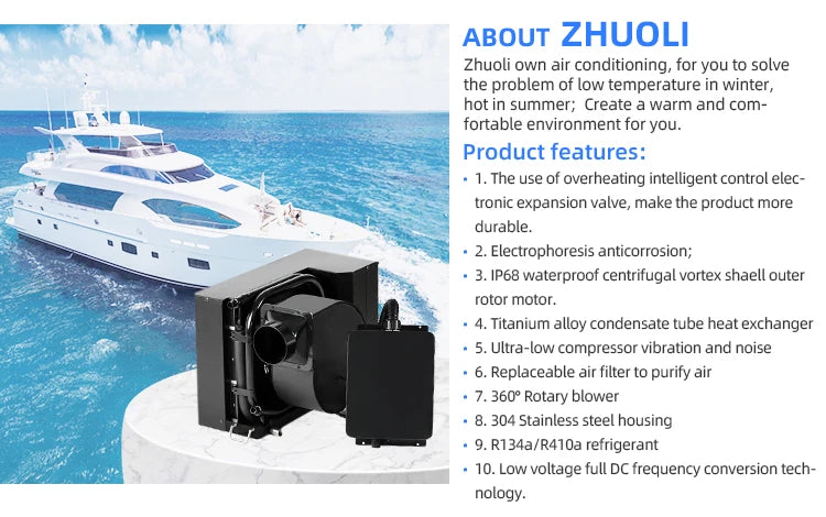110V DC 60HZ Marine Air Conditioner for Boats 9000BTU R-410A Refrigerant Water Cooling System