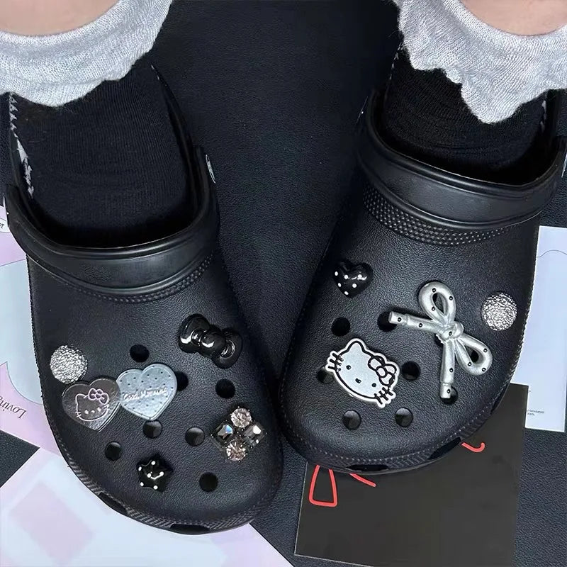 Sophisticated Black Hello Kitty Shoe Charms Cute Detachable DIY Accessories for Clogs Sandals Christmas Holiday Gifts Women Girl