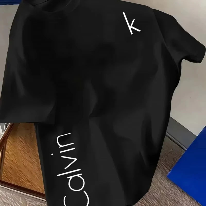 Men's Summer 100% Cotton Fashion Casual Loose Fit Plus Size Trendy Patterned Print Sports Round Neck Short Sleeve T-Shirt Top