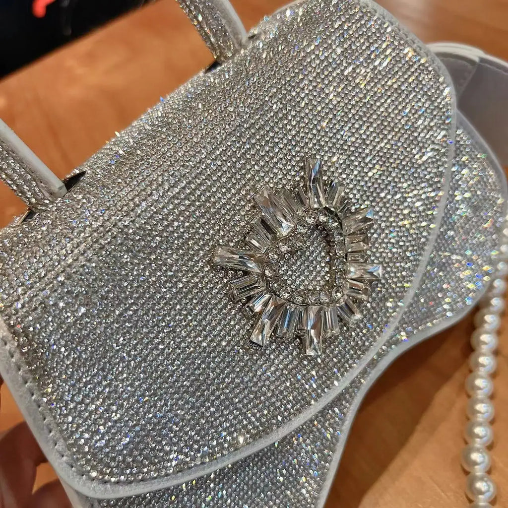 Luxury Women Handbag Glitter Shiny Rhinestones Diamonds Evening Bag Wedding Party Clutch Purse Wide Strap Shoulder Messenger Bag