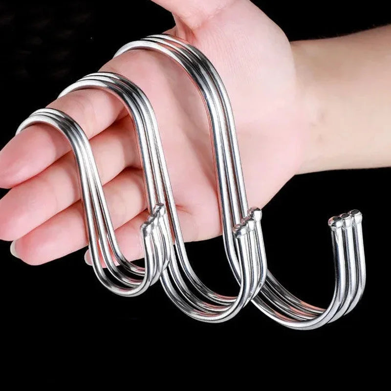 2/10Pcs S-Shape Hook Stainless Steel Clothes Bags Towels Plants Hanging Rack Multi-function Kitchen Bedroom Railing Hanger Hook
