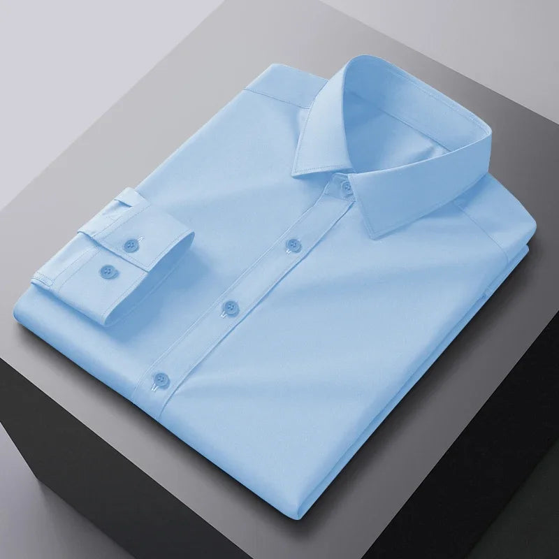 Men's Business Casual Long Sleeve Shirt Solid Color Wrinkle Resistant Comfortable All-Season Versatile Solid Color Top